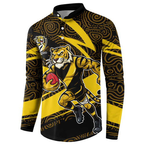 Richmond Tigers Australian Football Button Sweatshirt Powerful Tiger Mascot With Indigenous Pattern Art