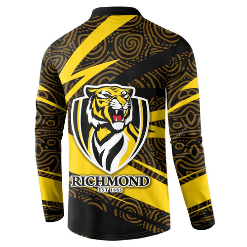 Richmond Tigers Australian Football Button Sweatshirt Powerful Tiger Mascot With Indigenous Pattern Art