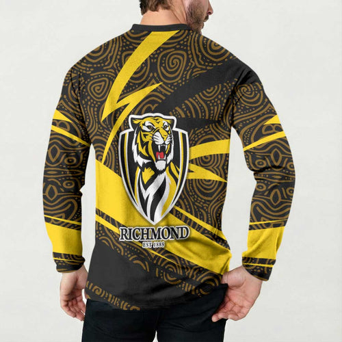 Richmond Tigers Australian Football Button Sweatshirt Powerful Tiger Mascot With Indigenous Pattern Art