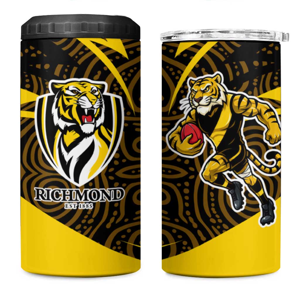 Richmond Tigers Australian Football 4 in 1 Can Cooler Tumbler Powerful Tiger Mascot With Indigenous Pattern Art