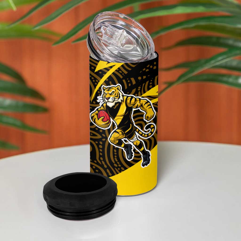 Richmond Tigers Australian Football 4 in 1 Can Cooler Tumbler Powerful Tiger Mascot With Indigenous Pattern Art