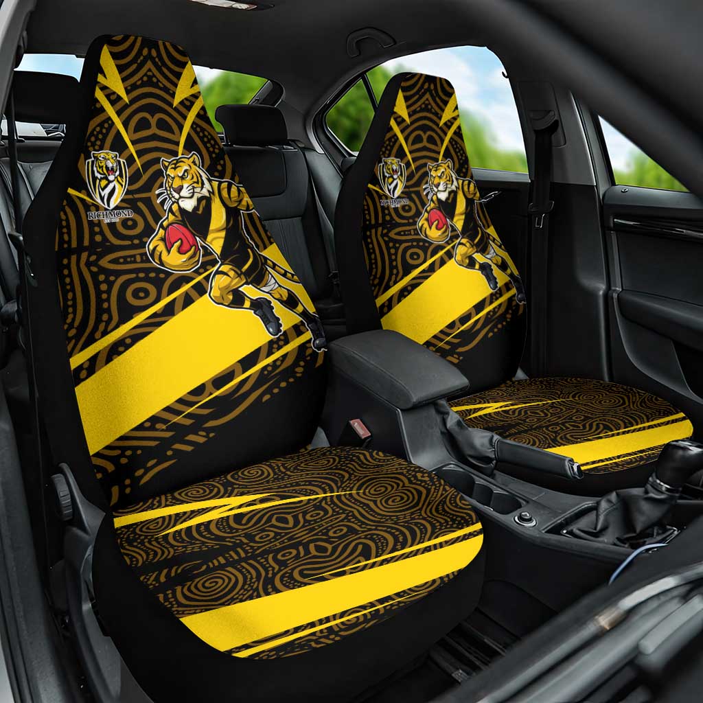Richmond Tigers Australian Football Car Seat Cover Powerful Tiger Mascot With Indigenous Pattern Art
