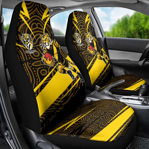 Richmond Tigers Australian Football Car Seat Cover Powerful Tiger Mascot With Indigenous Pattern Art