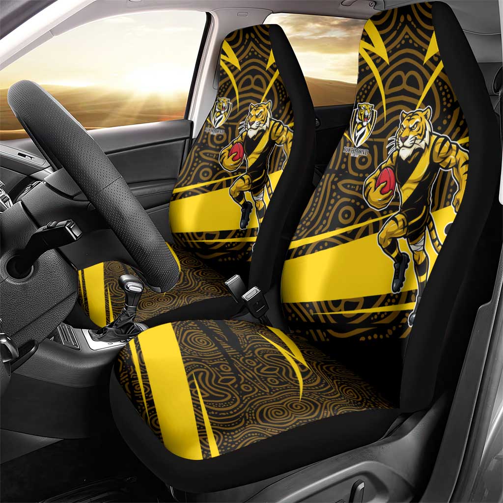 Richmond Tigers Australian Football Car Seat Cover Powerful Tiger Mascot With Indigenous Pattern Art