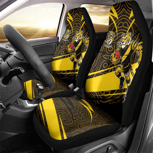 Richmond Tigers Australian Football Car Seat Cover Powerful Tiger Mascot With Indigenous Pattern Art