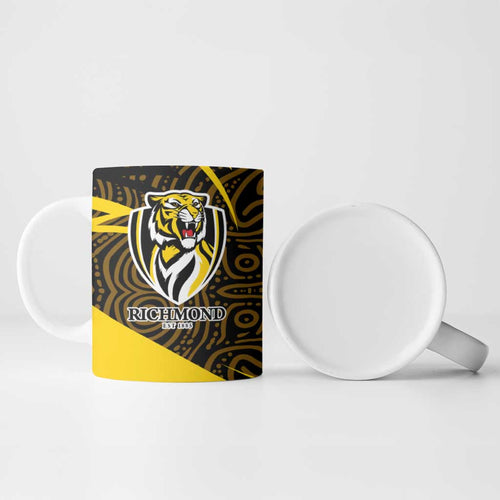 Richmond Tigers Australian Football Ceramic Mug Powerful Tiger Mascot With Indigenous Pattern Art