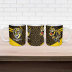 Richmond Tigers Australian Football Ceramic Mug Powerful Tiger Mascot With Indigenous Pattern Art