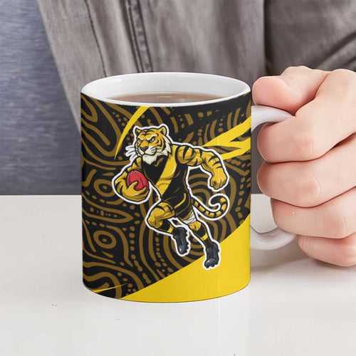 Richmond Tigers Australian Football Ceramic Mug Powerful Tiger Mascot With Indigenous Pattern Art