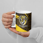 Richmond Tigers Australian Football Ceramic Mug Powerful Tiger Mascot With Indigenous Pattern Art