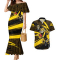 Richmond Tigers Australian Football Couples Matching Mermaid Dress and Hawaiian Shirt Powerful Tiger Mascot With Indigenous Pattern Art