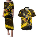 Richmond Tigers Australian Football Couples Matching Puletasi and Hawaiian Shirt Powerful Tiger Mascot With Indigenous Pattern Art