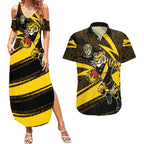Richmond Tigers Australian Football Couples Matching Summer Maxi Dress and Hawaiian Shirt Powerful Tiger Mascot With Indigenous Pattern Art