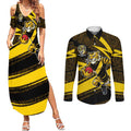 Richmond Tigers Australian Football Couples Matching Summer Maxi Dress and Long Sleeve Button Shirt Powerful Tiger Mascot With Indigenous Pattern Art