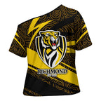 Richmond Tigers Australian Football Cross Shoulder Shirt Powerful Tiger Mascot With Indigenous Pattern Art