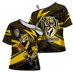 Richmond Tigers Australian Football Cross Shoulder Shirt Powerful Tiger Mascot With Indigenous Pattern Art