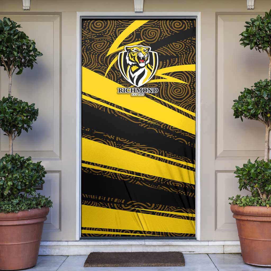 Richmond Tigers Australian Football Door Cover Powerful Tiger Mascot With Indigenous Pattern Art