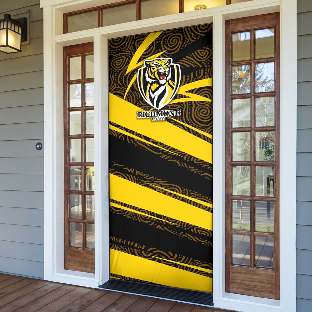Richmond Tigers Australian Football Door Cover Powerful Tiger Mascot With Indigenous Pattern Art