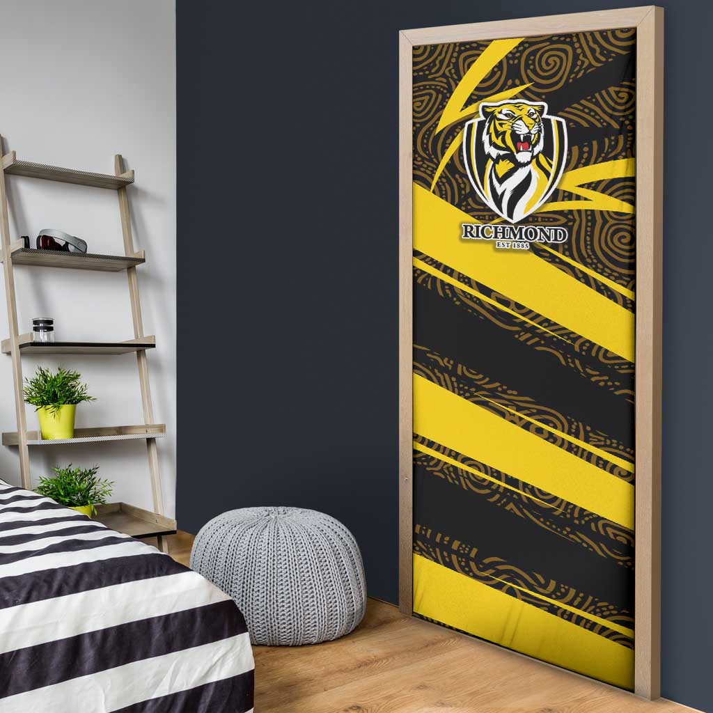 Richmond Tigers Australian Football Door Cover Powerful Tiger Mascot With Indigenous Pattern Art