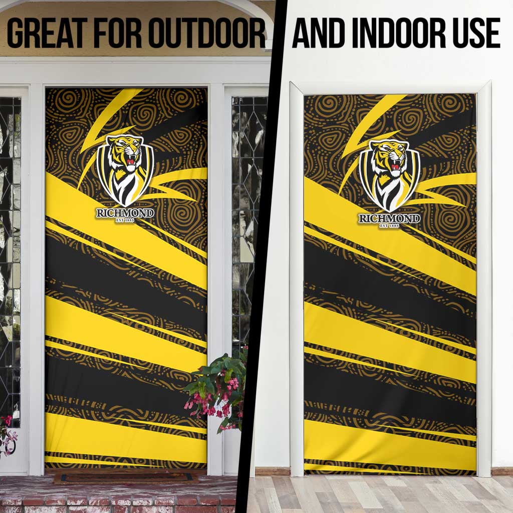 Richmond Tigers Australian Football Door Cover Powerful Tiger Mascot With Indigenous Pattern Art