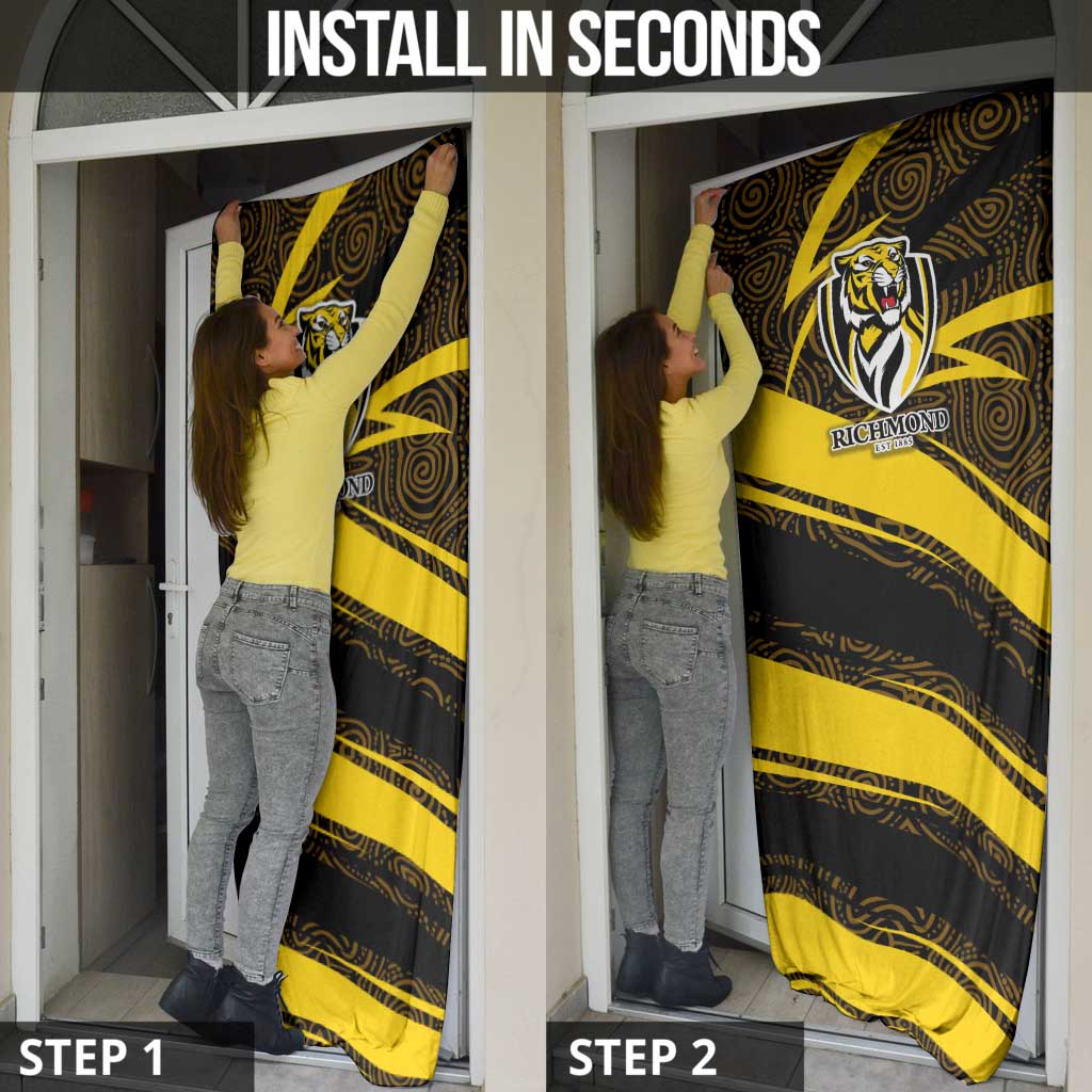 Richmond Tigers Australian Football Door Cover Powerful Tiger Mascot With Indigenous Pattern Art