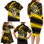Richmond Tigers Australian Football Family Matching Long Sleeve Bodycon Dress and Hawaiian Shirt Powerful Tiger Mascot With Indigenous Pattern Art
