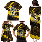 Richmond Tigers Australian Football Family Matching Puletasi and Hawaiian Shirt Powerful Tiger Mascot With Indigenous Pattern Art