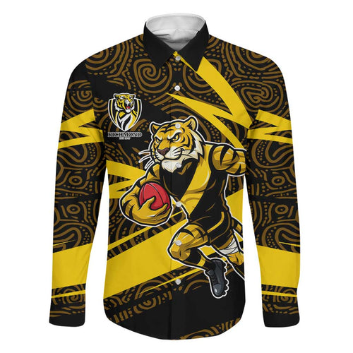 Richmond Tigers Australian Football Family Matching Puletasi and Hawaiian Shirt Powerful Tiger Mascot With Indigenous Pattern Art