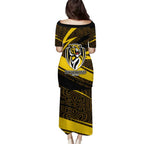 Richmond Tigers Australian Football Family Matching Puletasi and Hawaiian Shirt Powerful Tiger Mascot With Indigenous Pattern Art