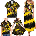 Richmond Tigers Australian Football Family Matching Summer Maxi Dress and Hawaiian Shirt Powerful Tiger Mascot With Indigenous Pattern Art