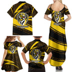 Richmond Tigers Australian Football Family Matching Summer Maxi Dress and Hawaiian Shirt Powerful Tiger Mascot With Indigenous Pattern Art