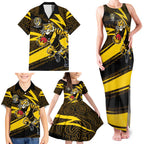 Richmond Tigers Australian Football Family Matching Tank Maxi Dress and Hawaiian Shirt Powerful Tiger Mascot With Indigenous Pattern Art