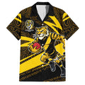 Richmond Tigers Australian Football Family Matching Tank Maxi Dress and Hawaiian Shirt Powerful Tiger Mascot With Indigenous Pattern Art