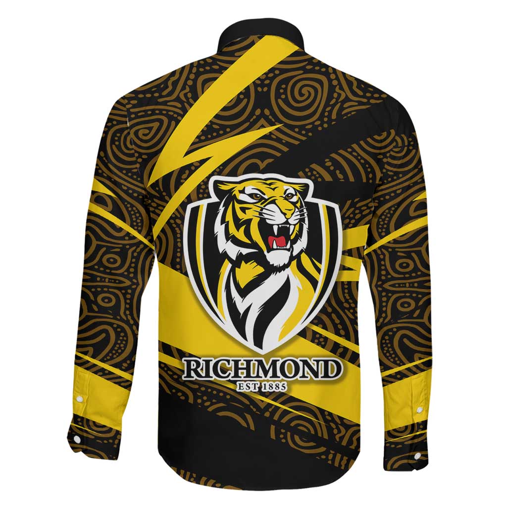 Richmond Tigers Australian Football Family Matching Tank Maxi Dress and Hawaiian Shirt Powerful Tiger Mascot With Indigenous Pattern Art