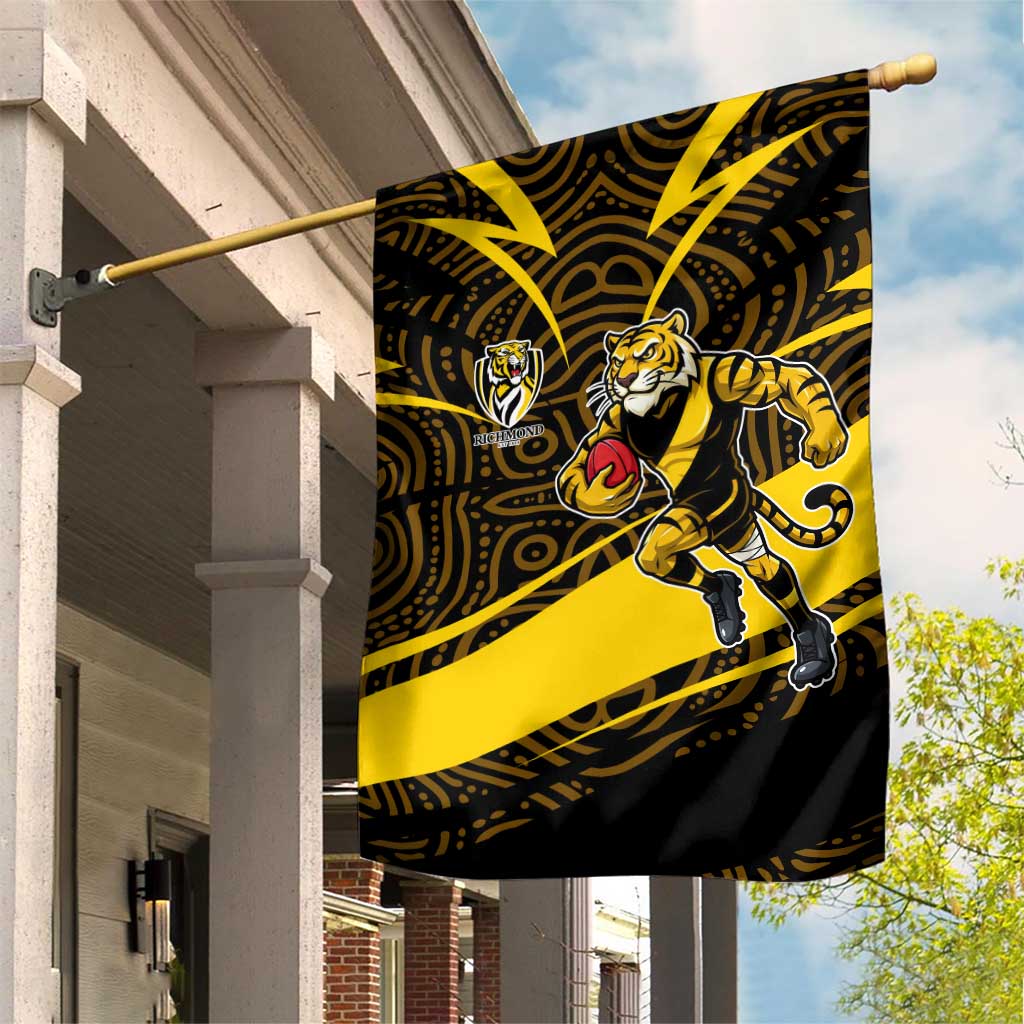 Richmond Tigers Australian Football Garden Flag Powerful Tiger Mascot With Indigenous Pattern Art