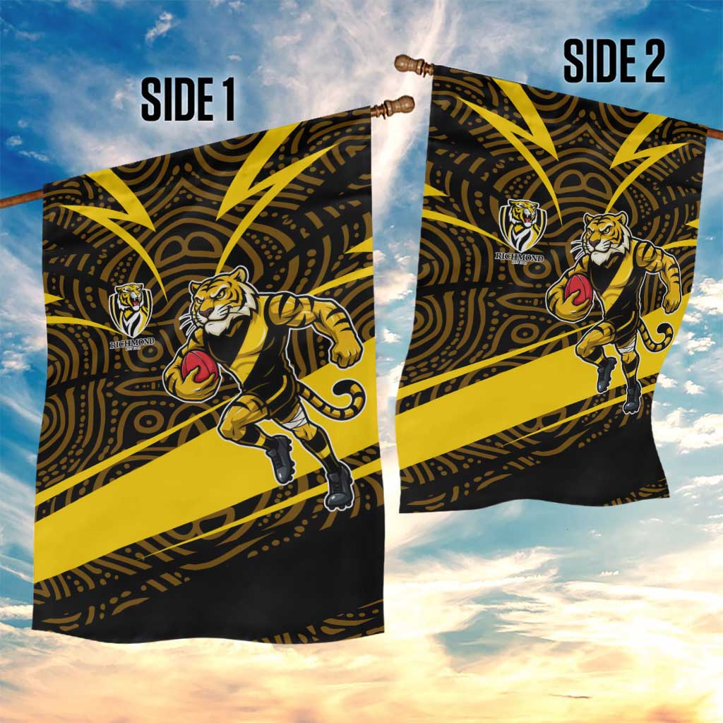 Richmond Tigers Australian Football Garden Flag Powerful Tiger Mascot With Indigenous Pattern Art