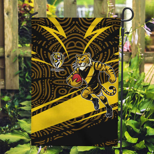Richmond Tigers Australian Football Garden Flag Powerful Tiger Mascot With Indigenous Pattern Art