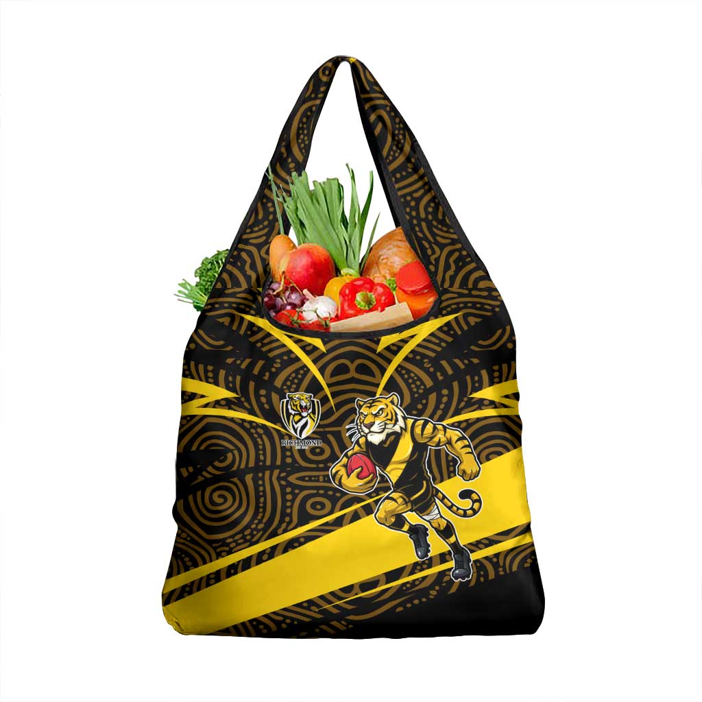 Richmond Tigers Australian Football Grocery Bag Powerful Tiger Mascot With Indigenous Pattern Art