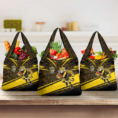 Richmond Tigers Australian Football Grocery Bag Powerful Tiger Mascot With Indigenous Pattern Art