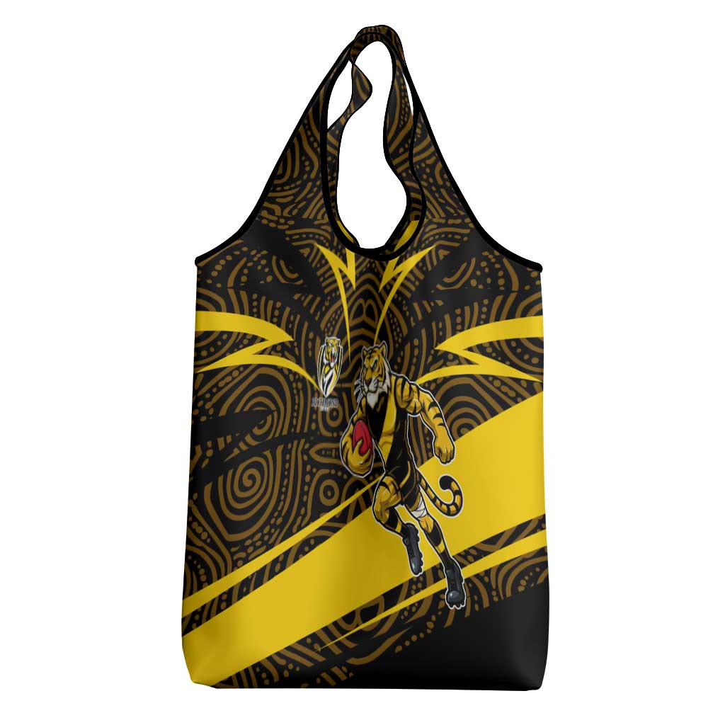Richmond Tigers Australian Football Grocery Bag Powerful Tiger Mascot With Indigenous Pattern Art
