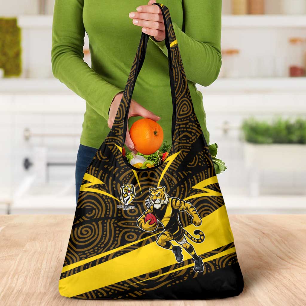 Richmond Tigers Australian Football Grocery Bag Powerful Tiger Mascot With Indigenous Pattern Art