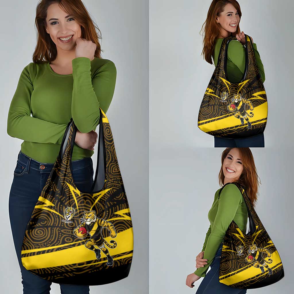 Richmond Tigers Australian Football Grocery Bag Powerful Tiger Mascot With Indigenous Pattern Art