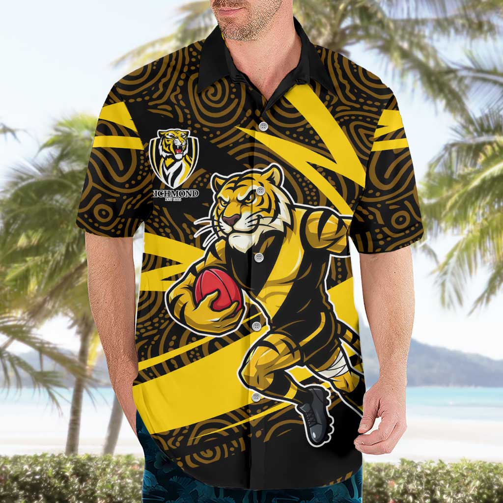 Richmond Tigers Australian Football Hawaiian Shirt Powerful Tiger Mascot With Indigenous Pattern Art