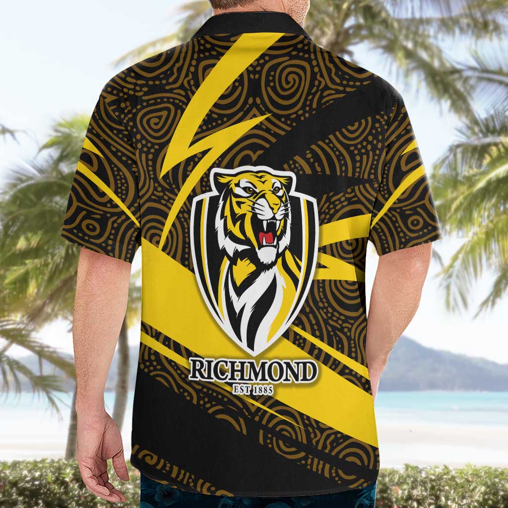 Richmond Tigers Australian Football Hawaiian Shirt Powerful Tiger Mascot With Indigenous Pattern Art