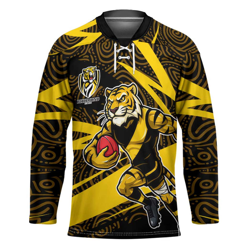 Richmond Tigers Australian Football Hockey Jersey Powerful Tiger Mascot With Indigenous Pattern Art