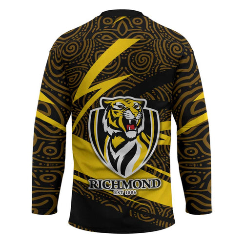 Richmond Tigers Australian Football Hockey Jersey Powerful Tiger Mascot With Indigenous Pattern Art
