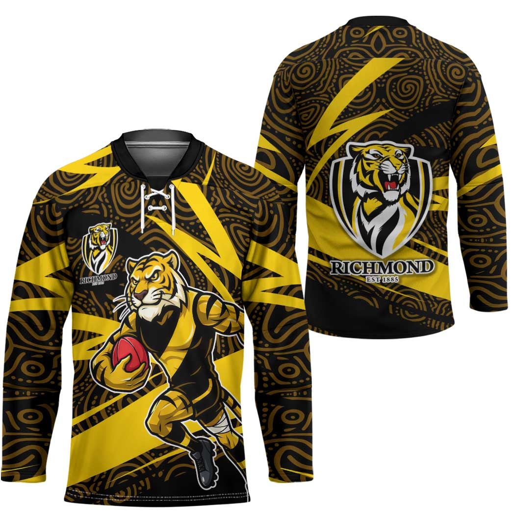 Richmond Tigers Australian Football Hockey Jersey Powerful Tiger Mascot With Indigenous Pattern Art