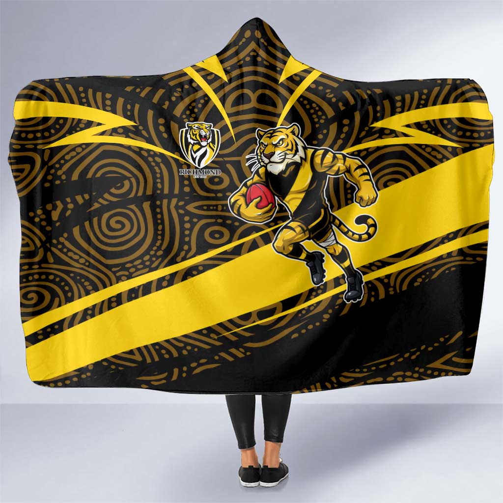 Richmond Tigers Australian Football Hooded Blanket Powerful Tiger Mascot With Indigenous Pattern Art