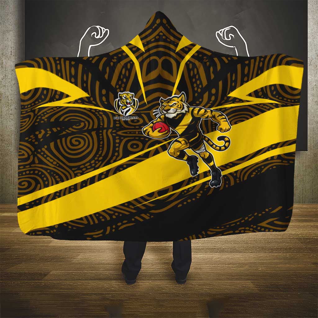 Richmond Tigers Australian Football Hooded Blanket Powerful Tiger Mascot With Indigenous Pattern Art
