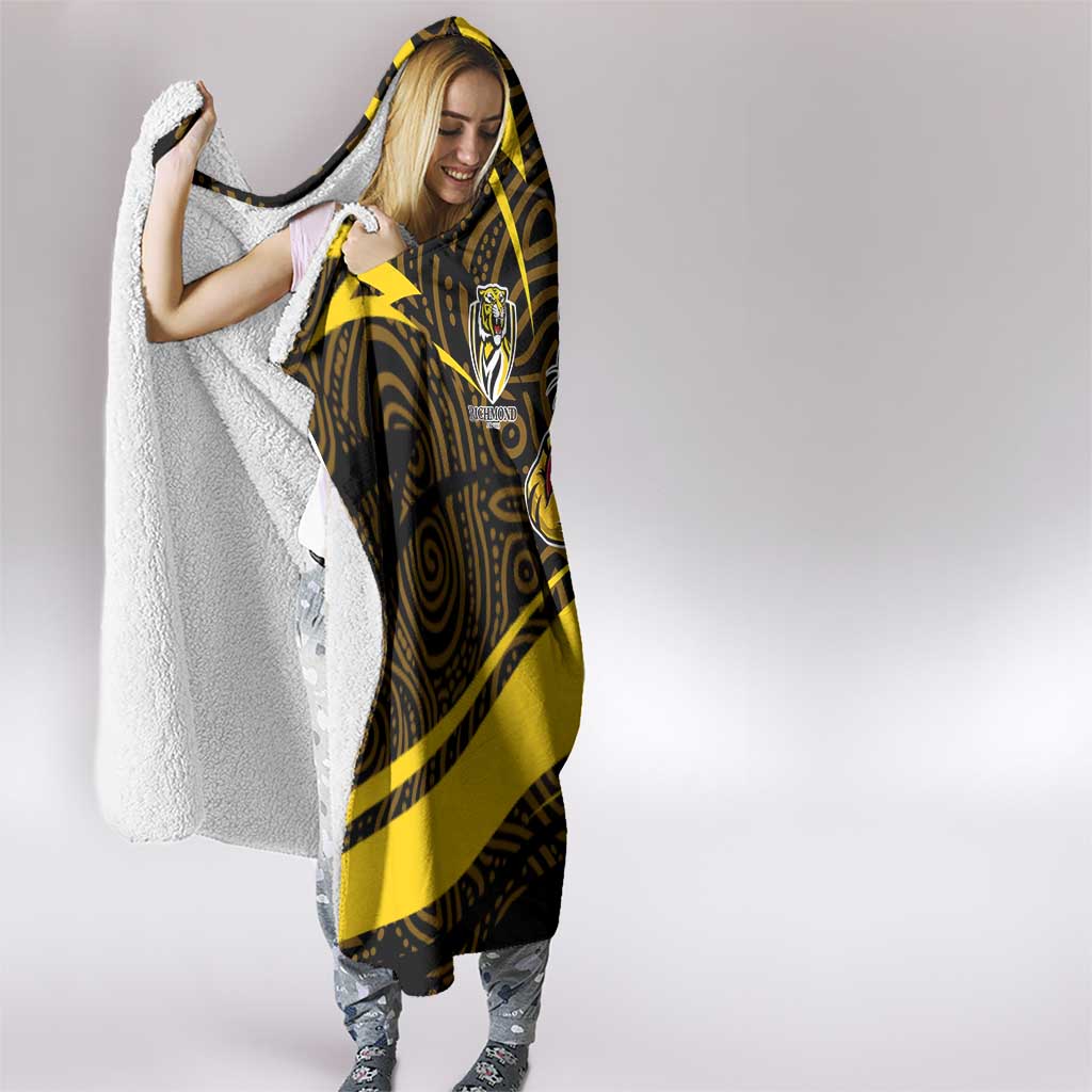 Richmond Tigers Australian Football Hooded Blanket Powerful Tiger Mascot With Indigenous Pattern Art