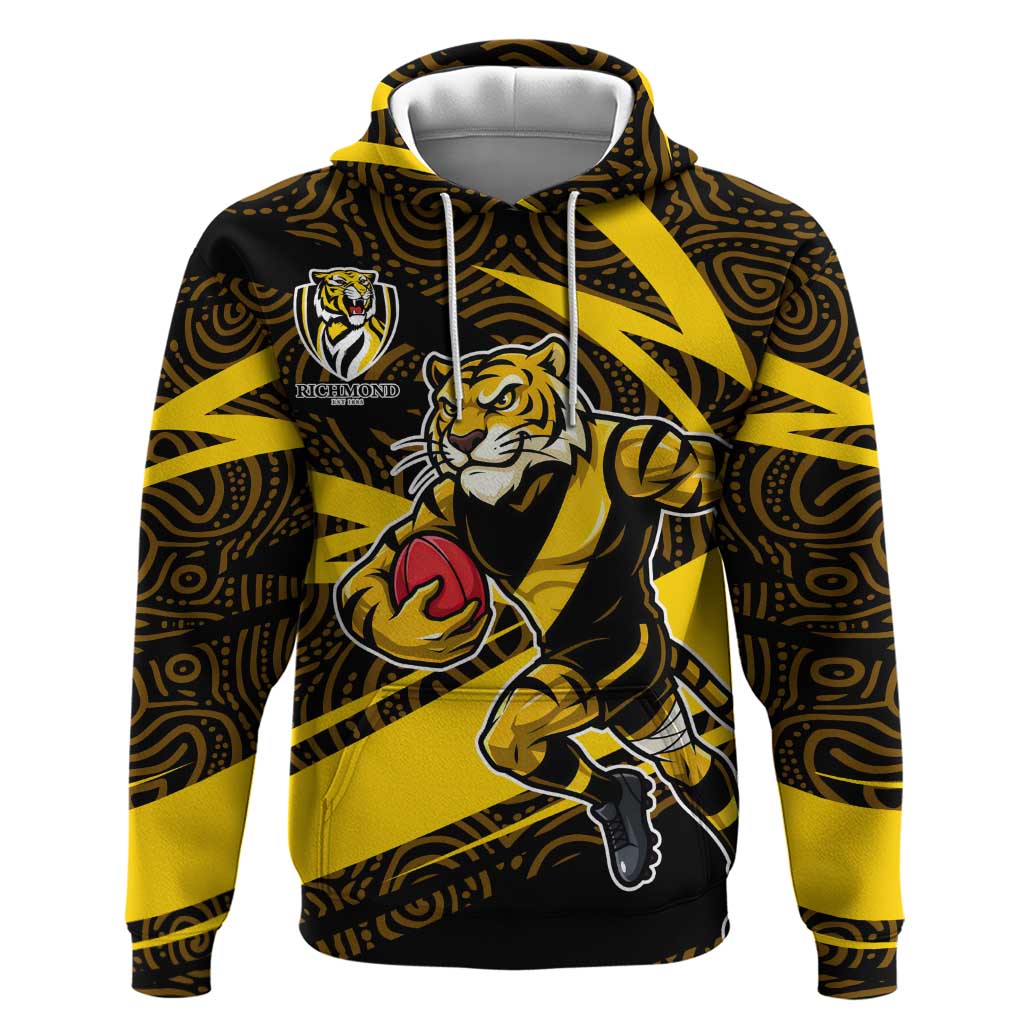 Richmond Tigers Australian Football Hoodie Powerful Tiger Mascot With Indigenous Pattern Art